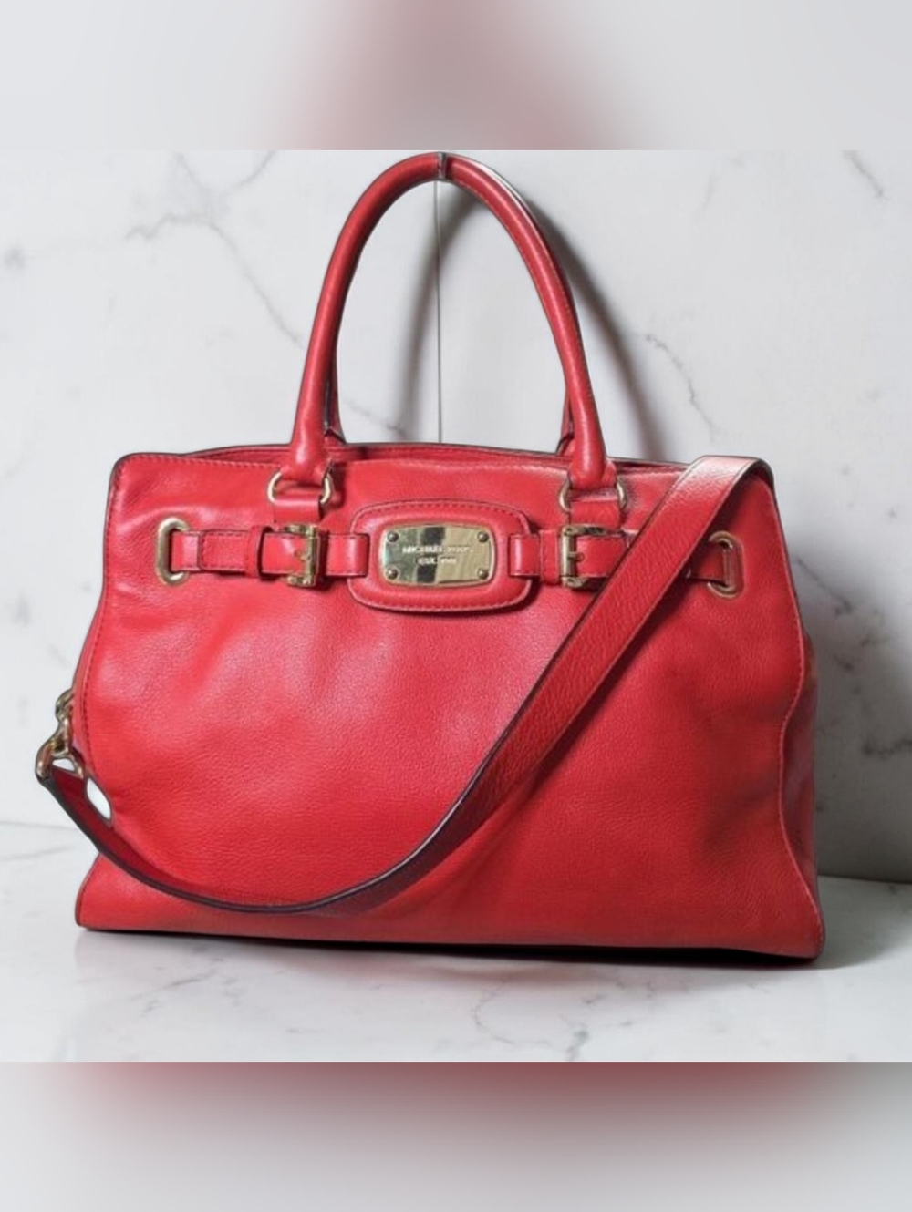 Michael Kors Hamilton Satchel Mandarin Orange Pebbled Leather Gold Hardware  EUC